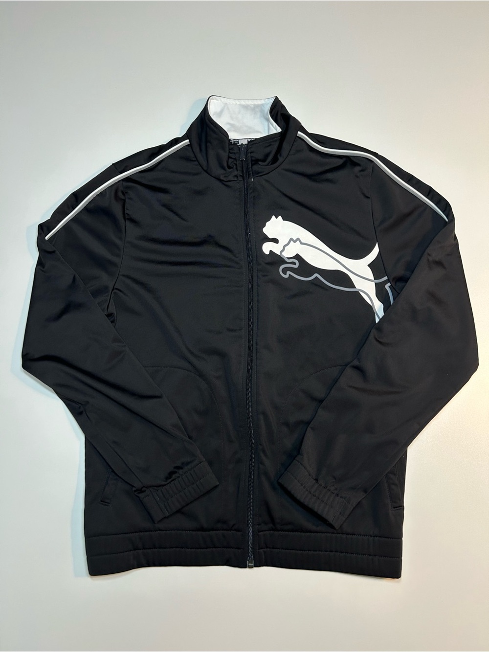 Puma Big Cat Logo Full Zip Track Jacket Black White Piping Retro